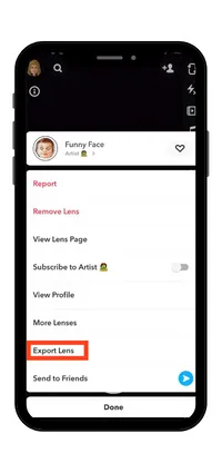 screen of the tab where you can find link of lenses